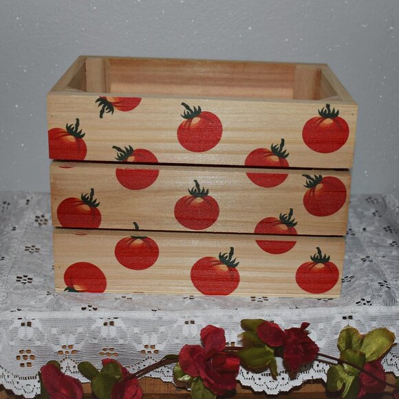 Other - Small Country Cottage Farmhouse Wood Tomato Kitchen Storage Crate Box